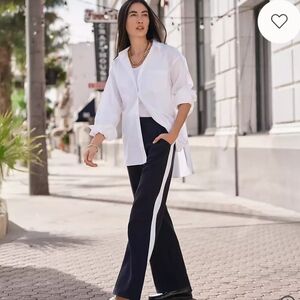 Lands' End Sport Knit HighRise Relaxed Straight Leg Side Stripe Pants Sz S (6-8)